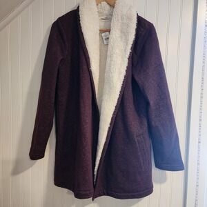 NWT LLBean Women's Medium Sherpa Lined Cozy Cardigan Port Heather Soft Warm